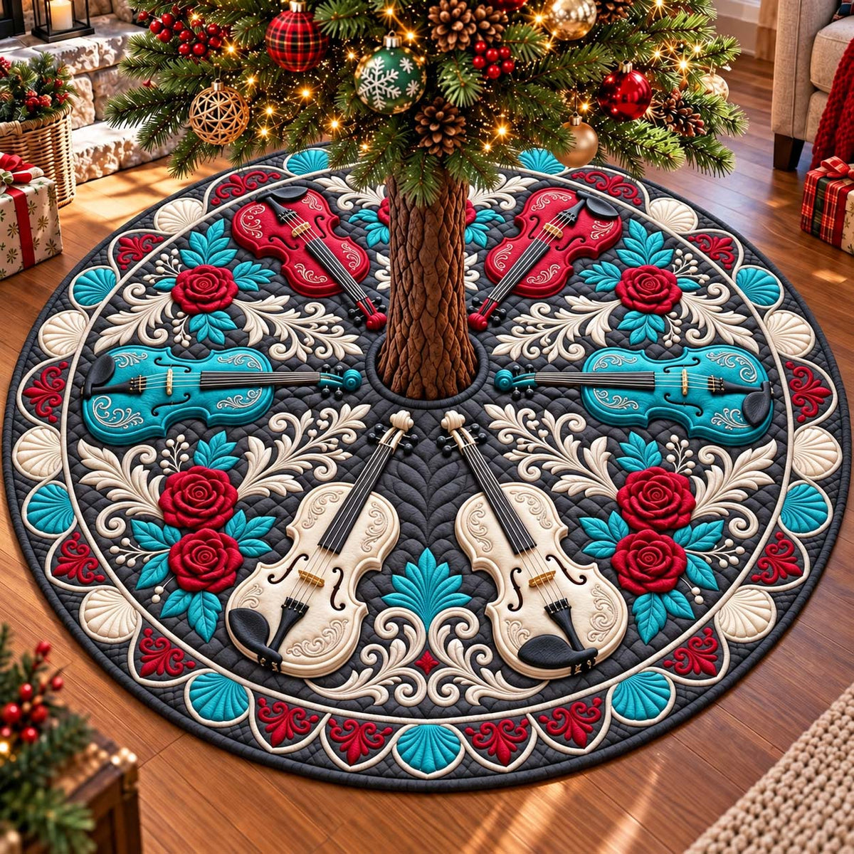 Midnight Violin Romance Quilted Tree Skirt GFTONTD3803
