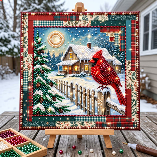 Snowy Cardinal Cottage DIY Diamond Pearl Art Kit GFTONTD4527