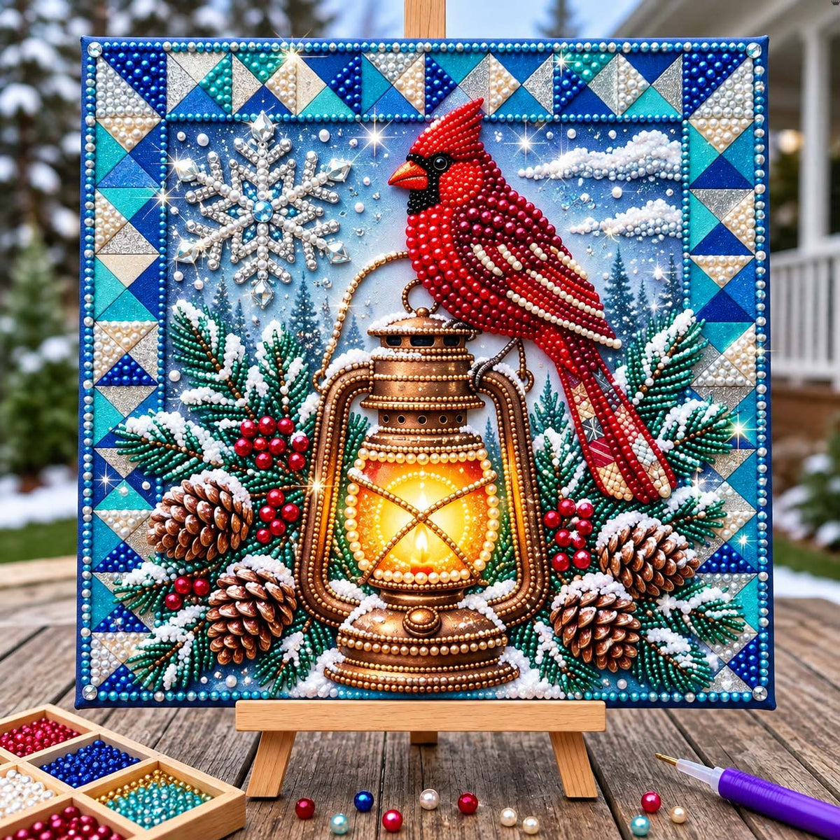 Winter Lantern Cardinal DIY Diamond Pearl Art Kit GFTONTD4528