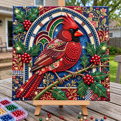 Christmas Holly Cardinal DIY Diamond Pearl Art Kit GFTONTD4529