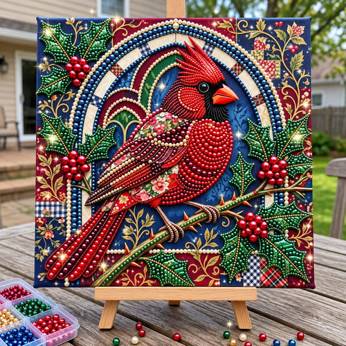 Christmas Holly Cardinal DIY Diamond Pearl Art Kit GFTONTD4529
