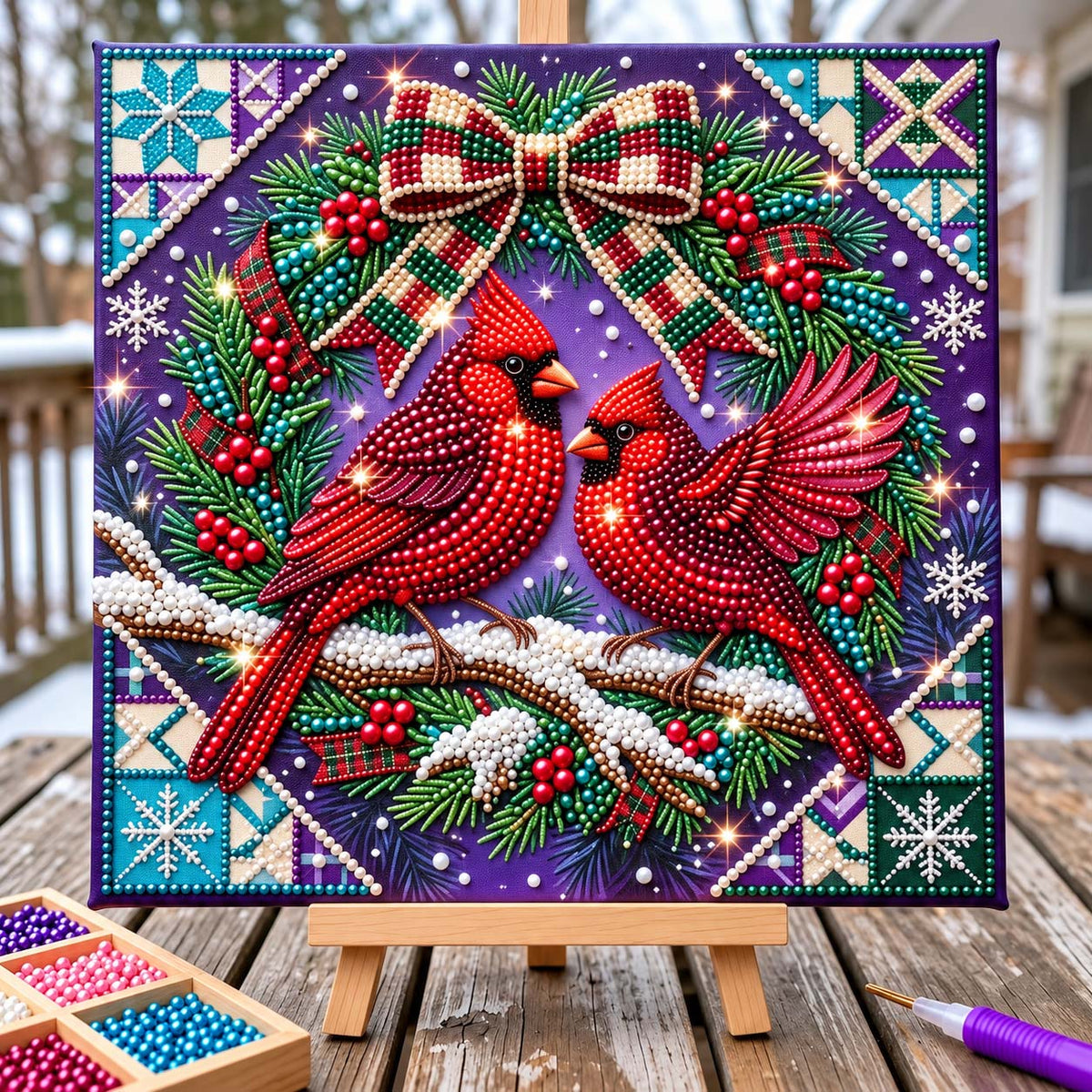 Christmas Cardinal Pair DIY Diamond Pearl Art Kit GFTONTD4531