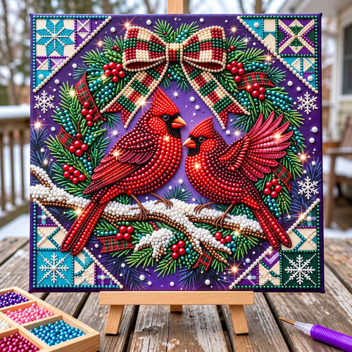 Christmas Cardinal Pair DIY Diamond Pearl Art Kit GFTONTD4531