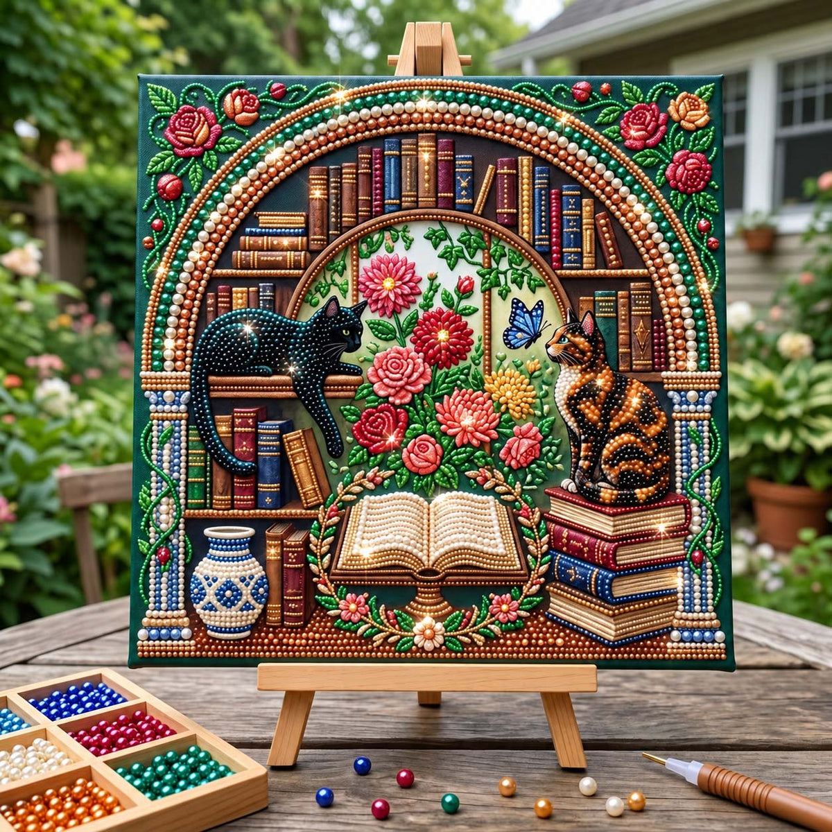 Garden Library Cats DIY Diamond Pearl Art Kit GFTONTD4534