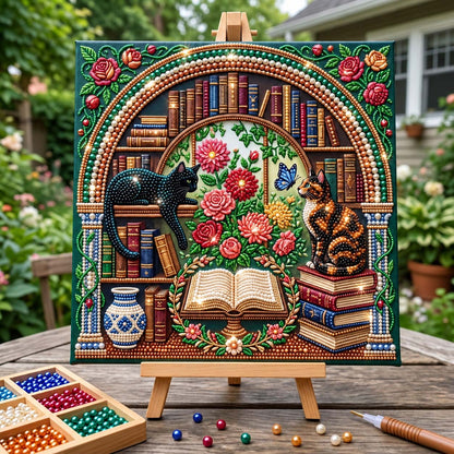 Garden Library Cats DIY Diamond Pearl Art Kit GFTONTD4534