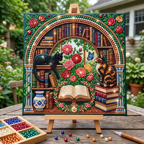 Garden Library Cats DIY Diamond Pearl Art Kit GFTONTD4534