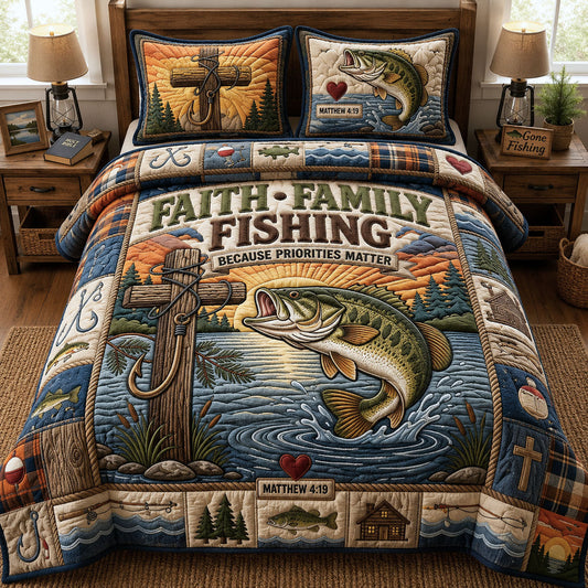 Faith Family Fishing 3-Piece Quilted Bedding Set GFTOPND1033