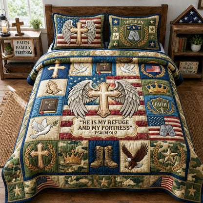 He Is My Refuge 3-Piece Quilted Bedding Set GFTOPND1035