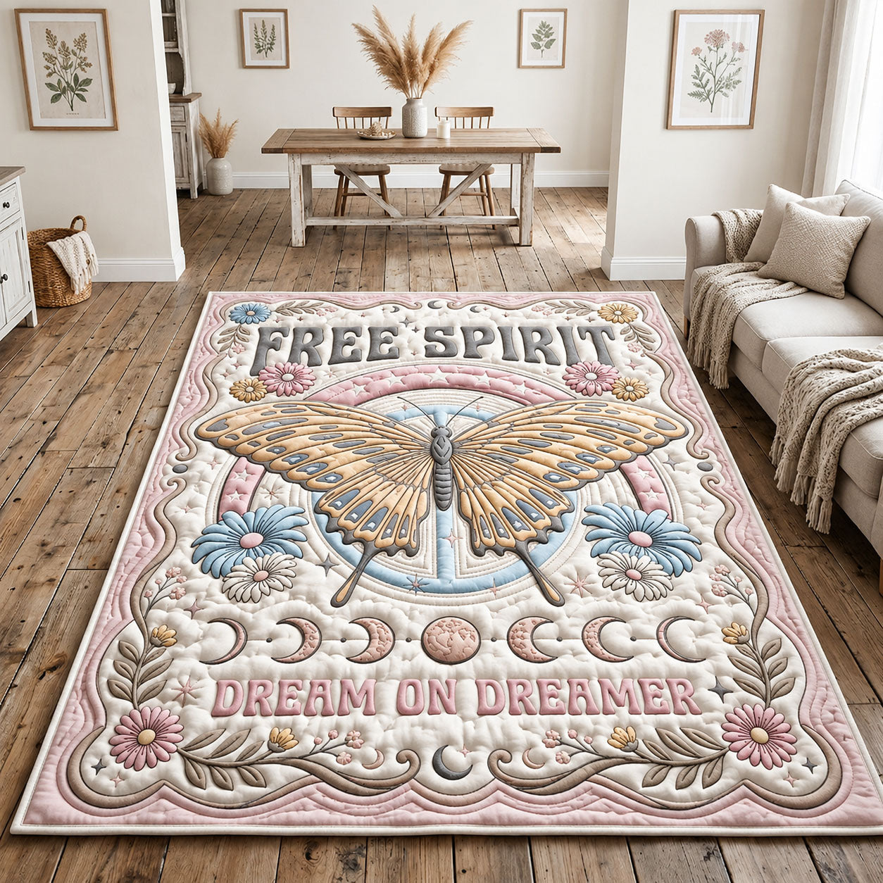 Dreamer With Pink Butterfly Area Rug GFTOPND1075