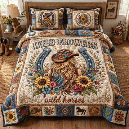 Wild Horses Wild Flowers 3-Piece Quilted Bedding Set GFTOPND1092