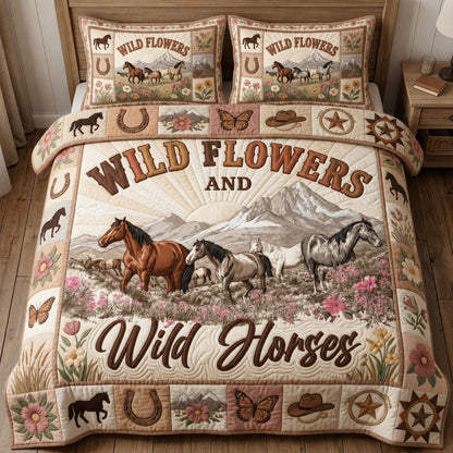 Wild Horses Wild Flowers 3-Piece Quilted Bedding Set GFTOPND1093
