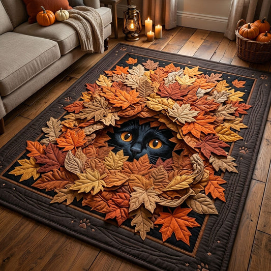 Black Cat Under Autumn Leaves Area Rug GFTOPND1170