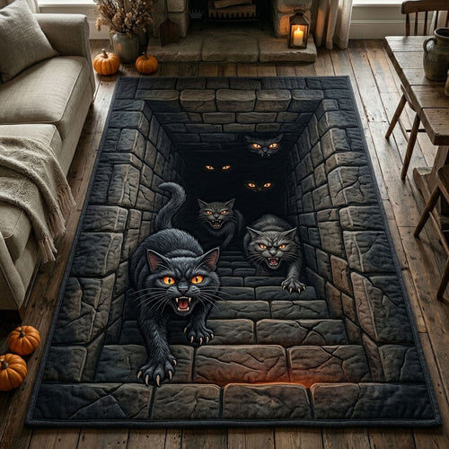 Black Cats Stone Cellar Area Rug GFTOPND1174