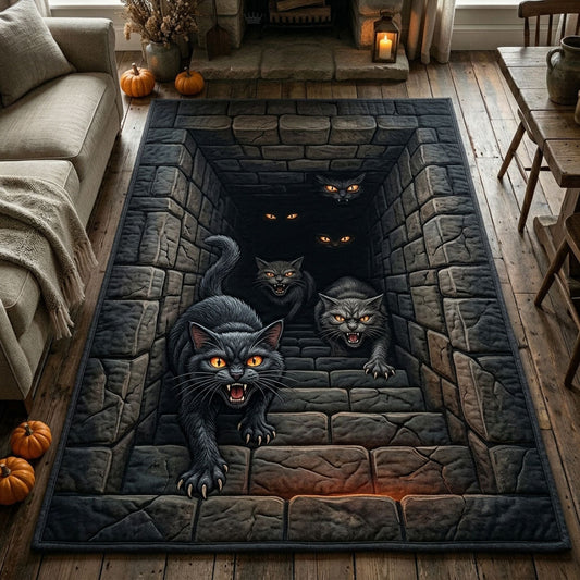 Black Cats Stone Cellar Area Rug GFTOPND1174