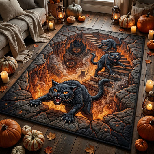 Black Cats Fiery Hell Pit Area Rug GFTOPND1175