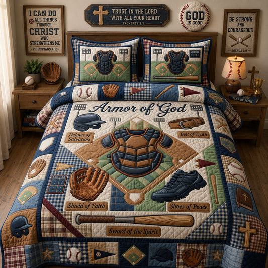 Baseball Armor Of God 3-Piece Quilted Bedding Set GFTOPND1218