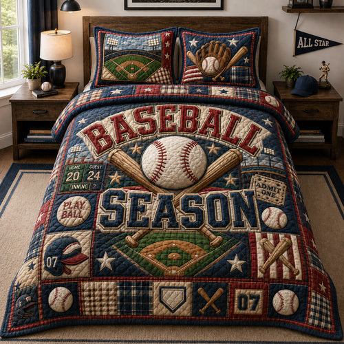 Baseball Season 3-Piece Quilted Bedding Set GFTOPND1219