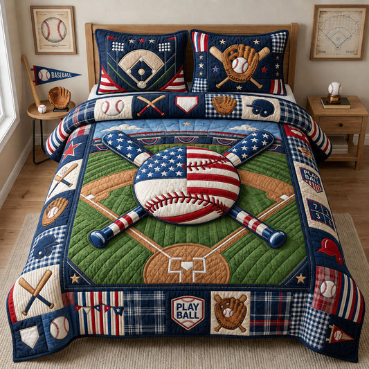 American Baseball 3-Piece Quilted Bedding Set GFTOPND1221