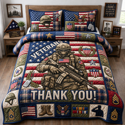 Veterans Thank You 3-Piece Quilted Bedding Set GFTOPND1290