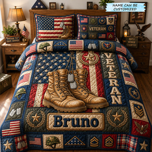 Personalized Veteran 3-Piece Quilted Bedding Set QTCUZ GFTOPND1292