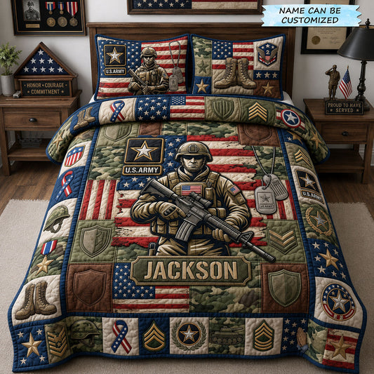 Personalized Veteran 3-Piece Quilted Bedding Set QTCUZ GFTOPND1293