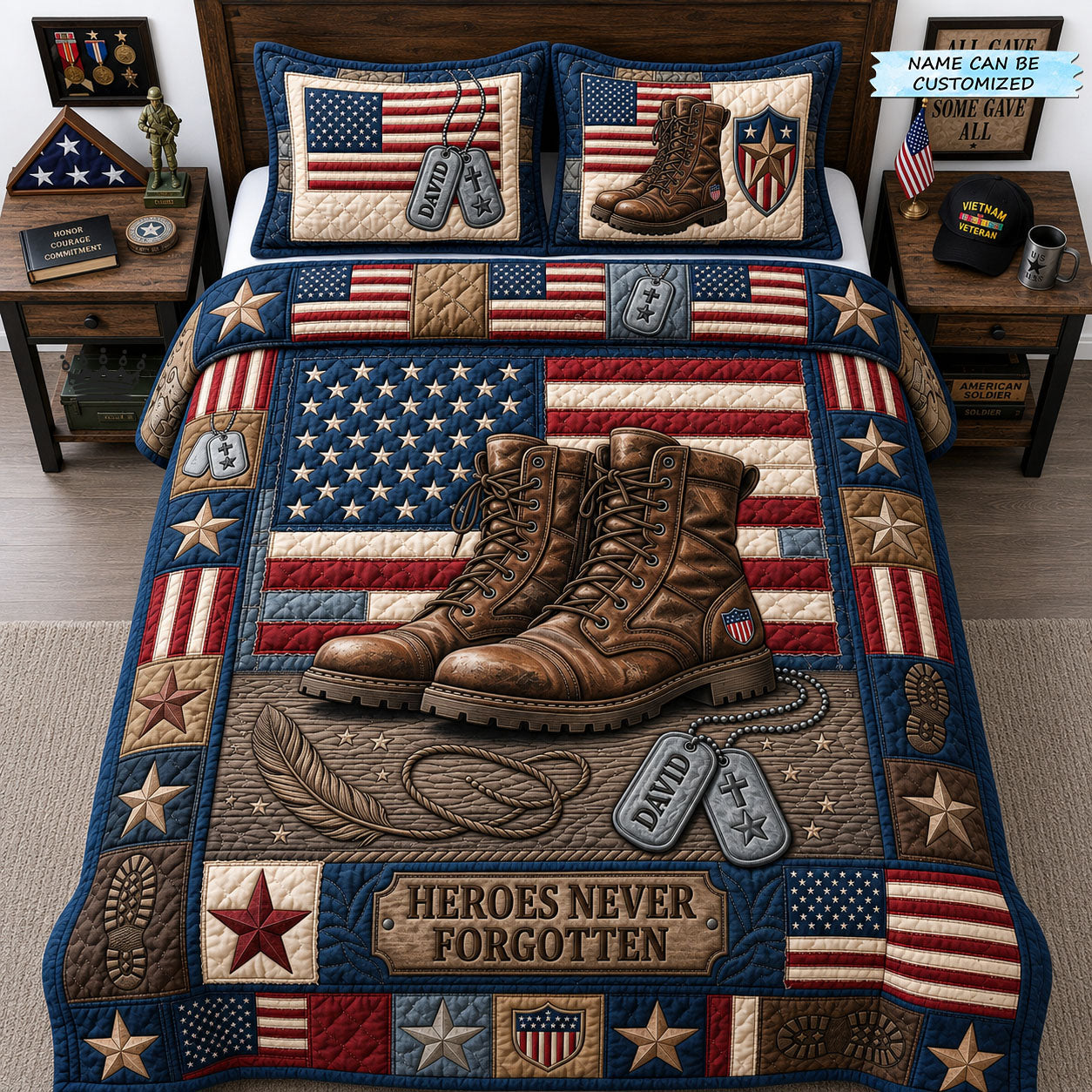 Personalized Military 3-Piece Quilted Bedding Set QTCUZ GFTOPND1294
