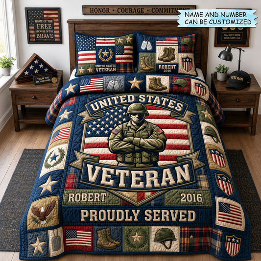 Personalized Military 3-Piece Quilted Bedding Set QTCUZ GFTOPND1295