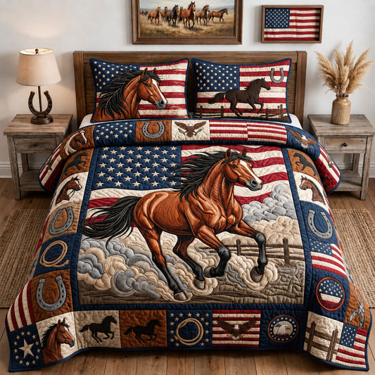 America Horse 3-Piece Quilted Bedding Set GFTOPND1402