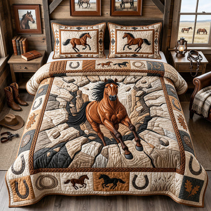Majestic Horse 3-Piece Quilted Bedding Set GFTOPND1405