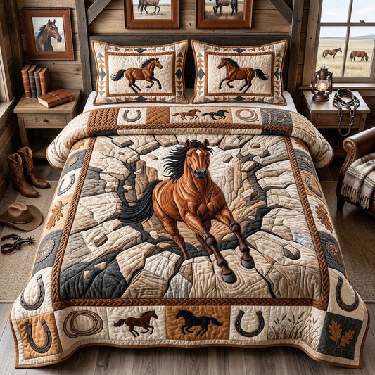 Majestic Horse 3-Piece Quilted Bedding Set GFTOPND1405