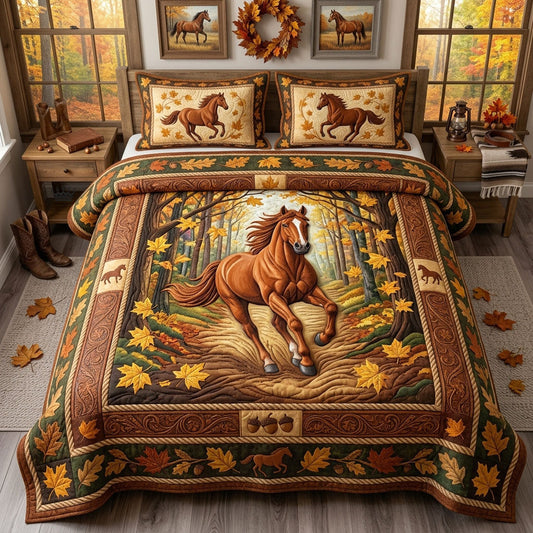 Autumn Escape Horse 3-Piece Quilted Bedding Set GFTOPND1406