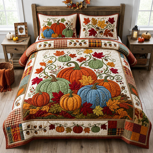 Autumn Pumpkin 3-Piece Quilted Bedding Set GFTOPND1443
