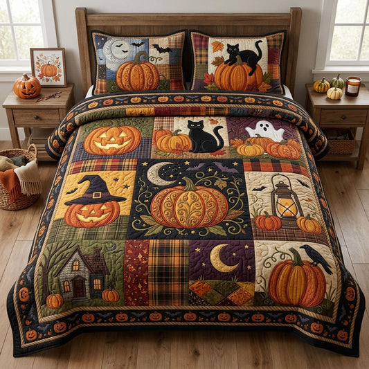 Pumpkin Season 3-Piece Quilted Bedding Set GFTOPND1444