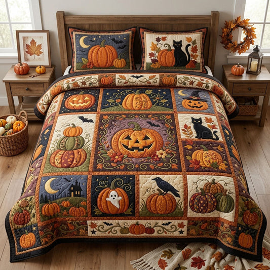 Halloween Pumpkin 3-Piece Quilted Bedding Set GFTOPND1446