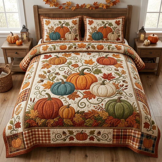 Autumn Pumpkin 3-Piece Quilted Bedding Set GFTOPND1447
