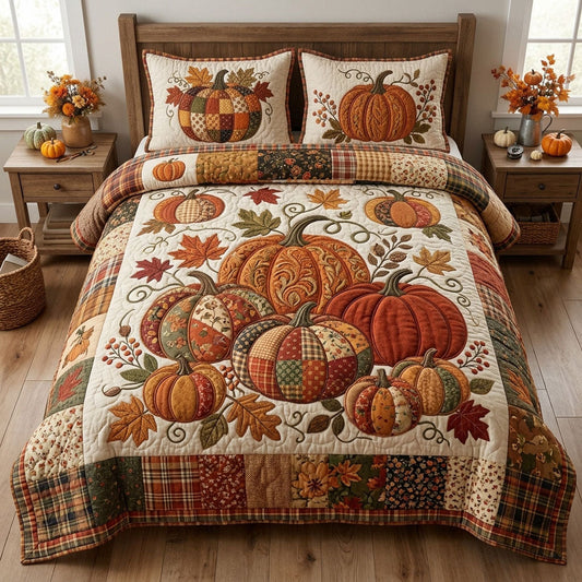 Autumn Pumpkin 3-Piece Quilted Bedding Set GFTOPND1448