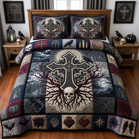Gothic Skull Cross 3-Piece Quilted Bedding Set GFTOPND1456