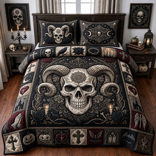 Gothic Skull Cross 3-Piece Quilted Bedding Set GFTOPND1457