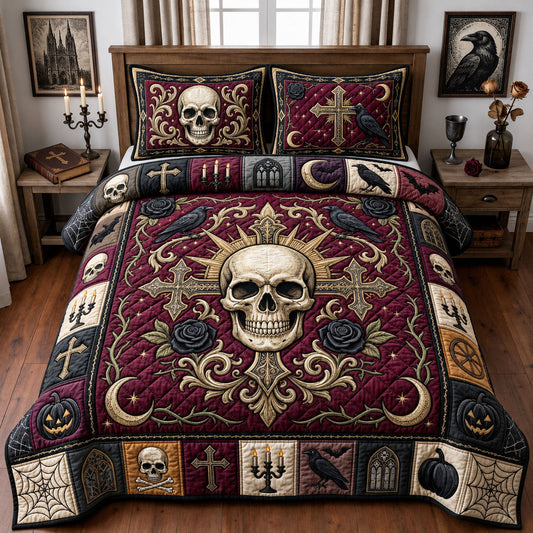 Gothic Skull Cross 3-Piece Quilted Bedding Set GFTOPND1458