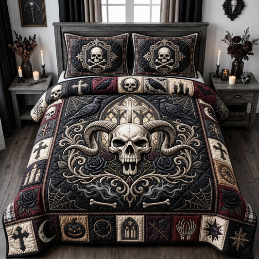 Gothic Skull Cross 3-Piece Quilted Bedding Set GFTOPND1459