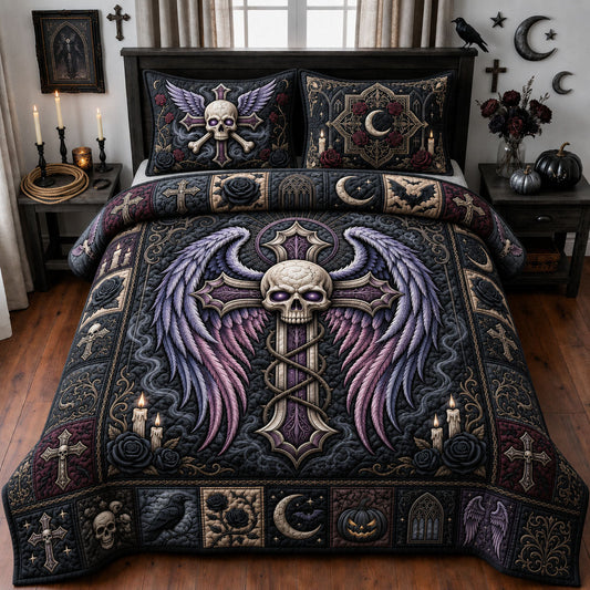 Gothic Skull Cross 3-Piece Quilted Bedding Set GFTOPND1460