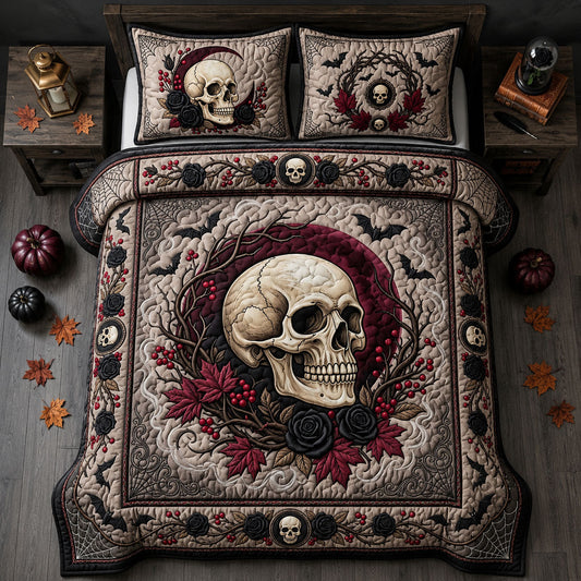 Red Moon Skull 3-Piece Quilted Bedding Set GFTOPND1461