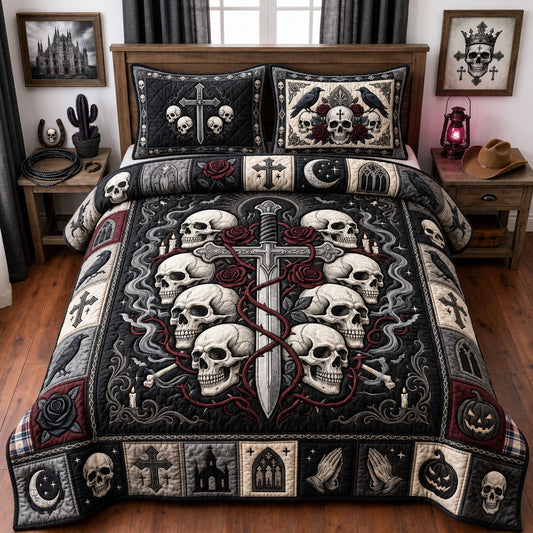 Gothic Skull Cross 3-Piece Quilted Bedding Set GFTOPND1462