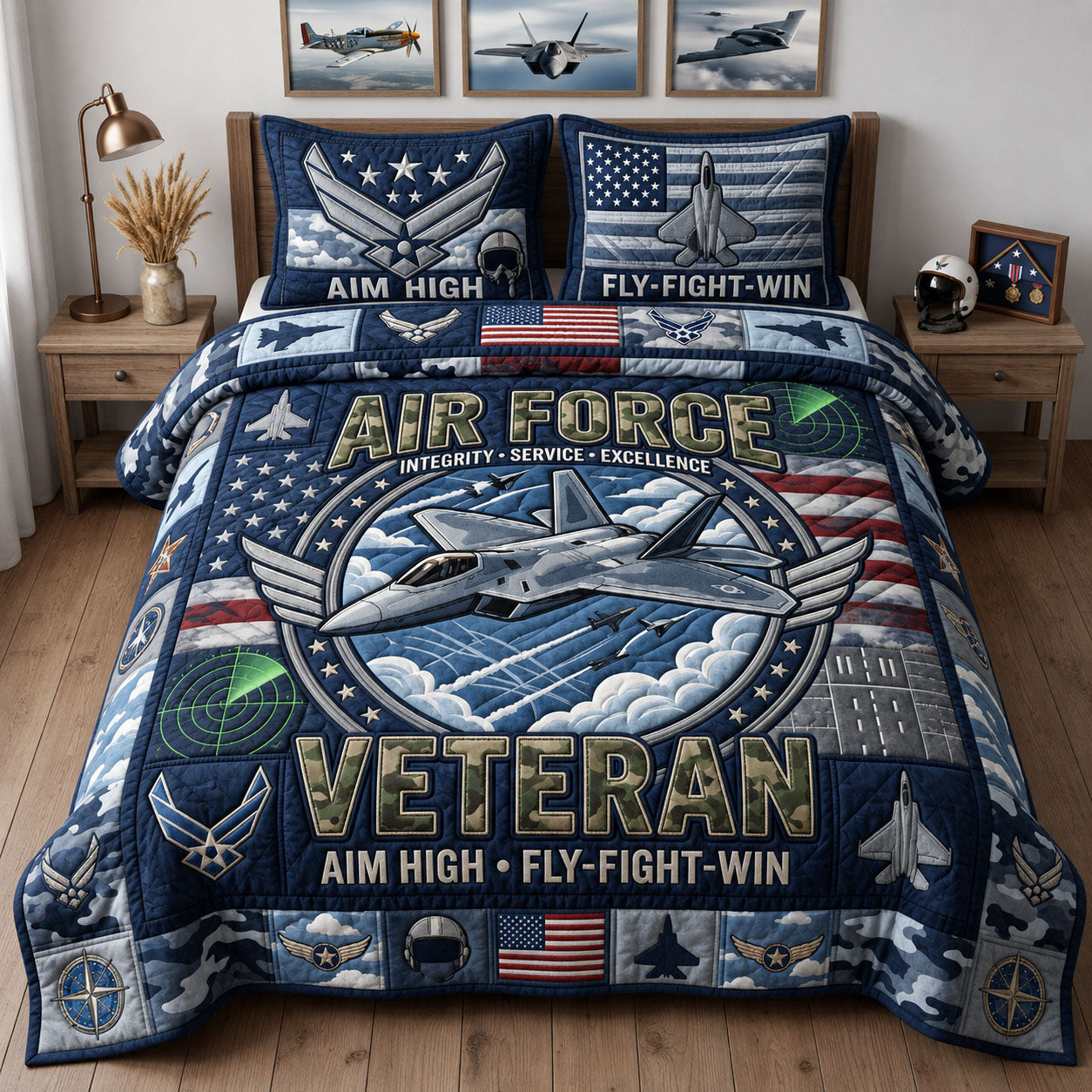 Air Force Veteran 3-Piece Quilted Bedding Set GFTOPND1538