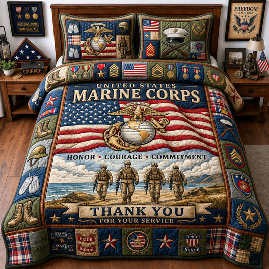 US Marine Corps 3-Piece Quilted Bedding Set GFTOPND1541