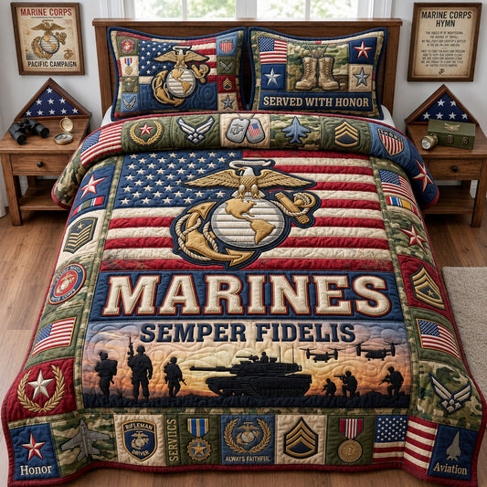 US Marine Corps 3-Piece Quilted Bedding Set GFTOPND1542
