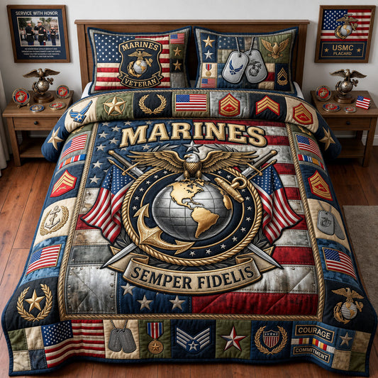 US Marine Corps 3-Piece Quilted Bedding Set GFTOPND1543