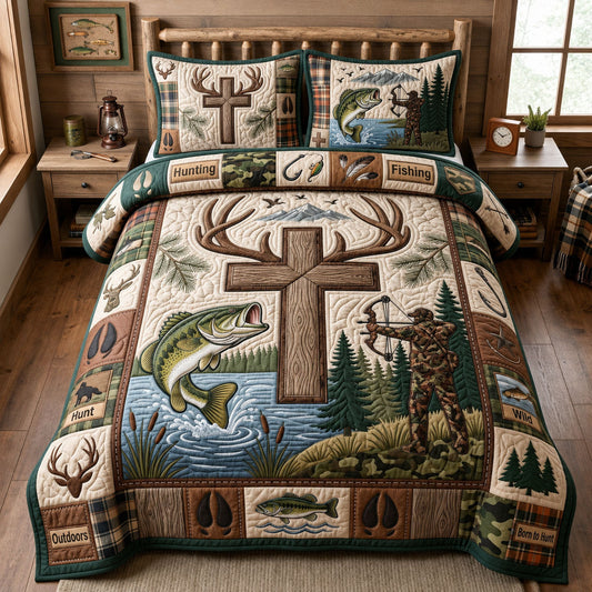 Christian Fishing Hunting 3-Piece Quilted Bedding Set GFTOPND1544