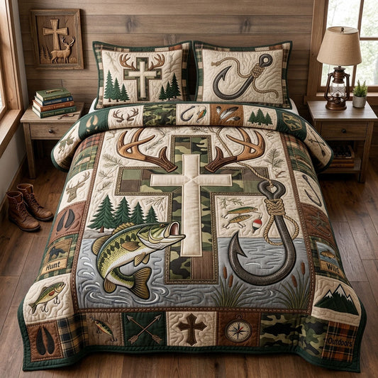 Christian Fishing Hunting 3-Piece Quilted Bedding Set GFTOPND1545