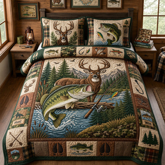 Hunting And Fishing 3-Piece Quilted Bedding Set GFTOPND1548
